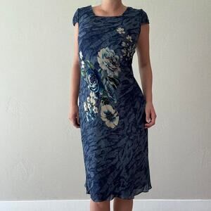 Blue vintage floral midi dress
